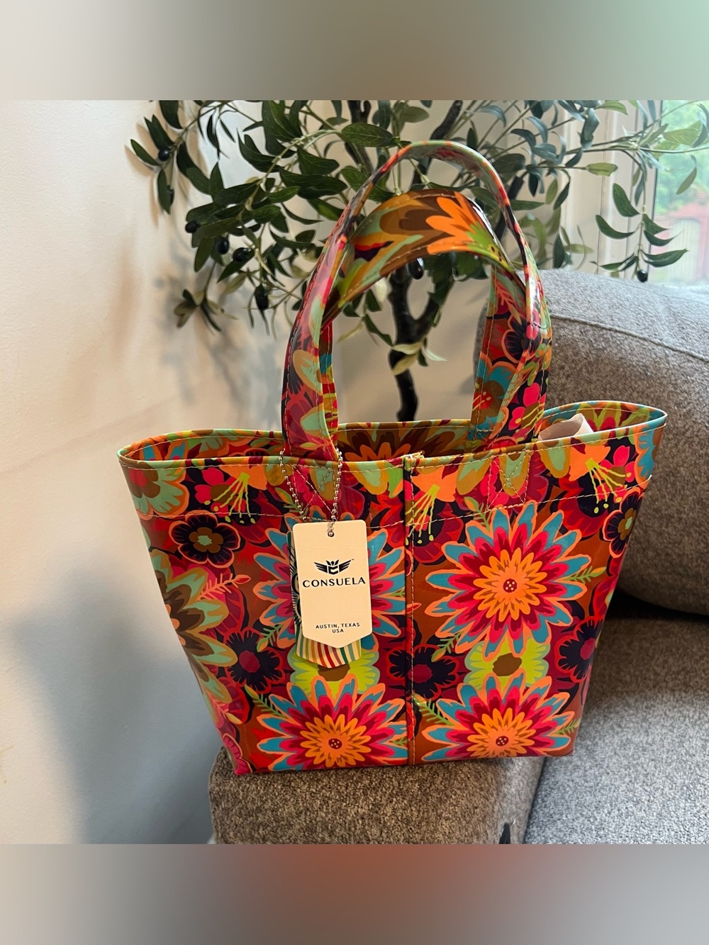 Consuela Multicolor Floral Tote - Bright Pink, Orange & Turquoise